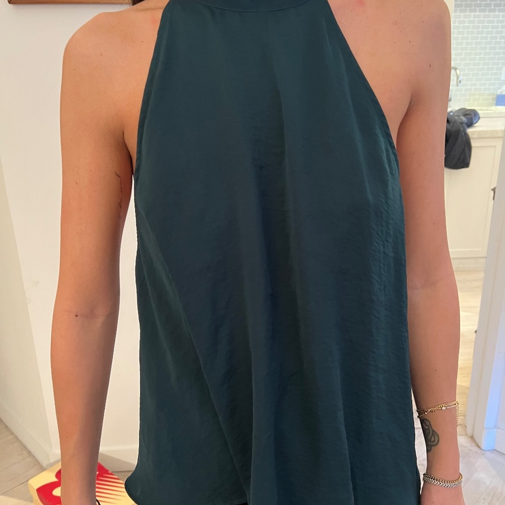 Emerald Green Silk Planet Blue Halter Top with open back